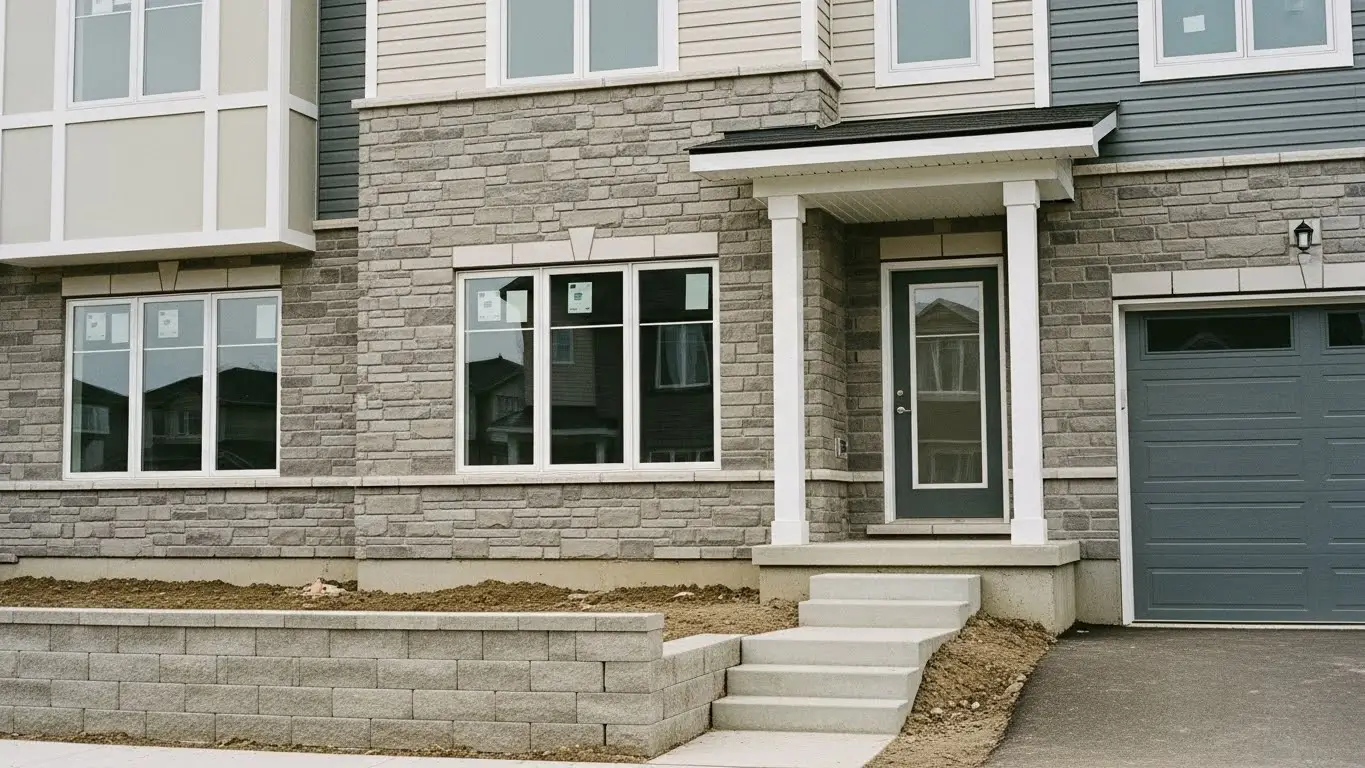 Commercial stone veneer and site work on a new multi-unit build